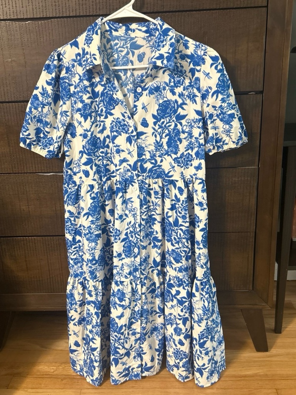 Blue Floral Tiered Girls' Dress - Short Sleeve